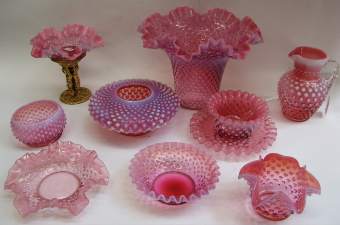 Appraisal: TEN PIECES OPALESCENT ROSE HOBNAIL ART GLASS in rose shading