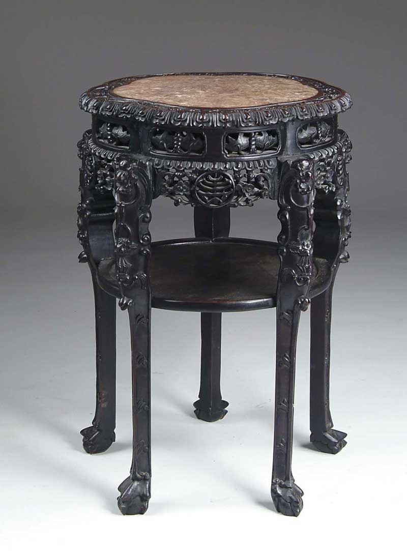 Appraisal: FINE ANTIQUE ROSEWOOD MARBLE TOP TWO TIER ORIENTAL STAND This