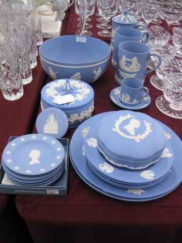 Appraisal: pcs Wedgwood Blue Jasperware includes boxes mugs '' fruit bowl