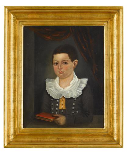 Appraisal: American School th centuryportrait of a boy holding a red