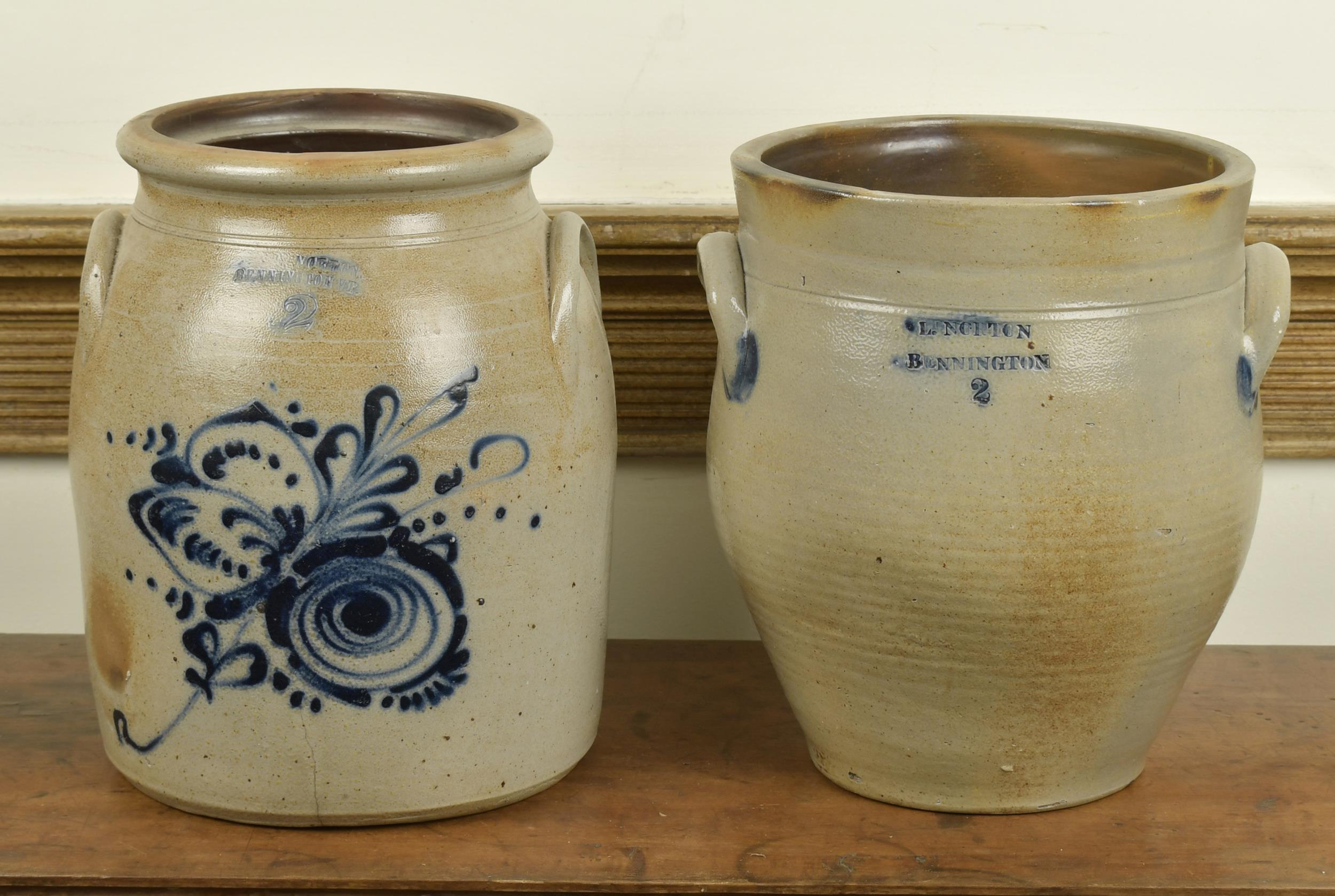 Appraisal: TWO GAL NORTON BENNINGTON VT CROCKS A two gallon stoneware