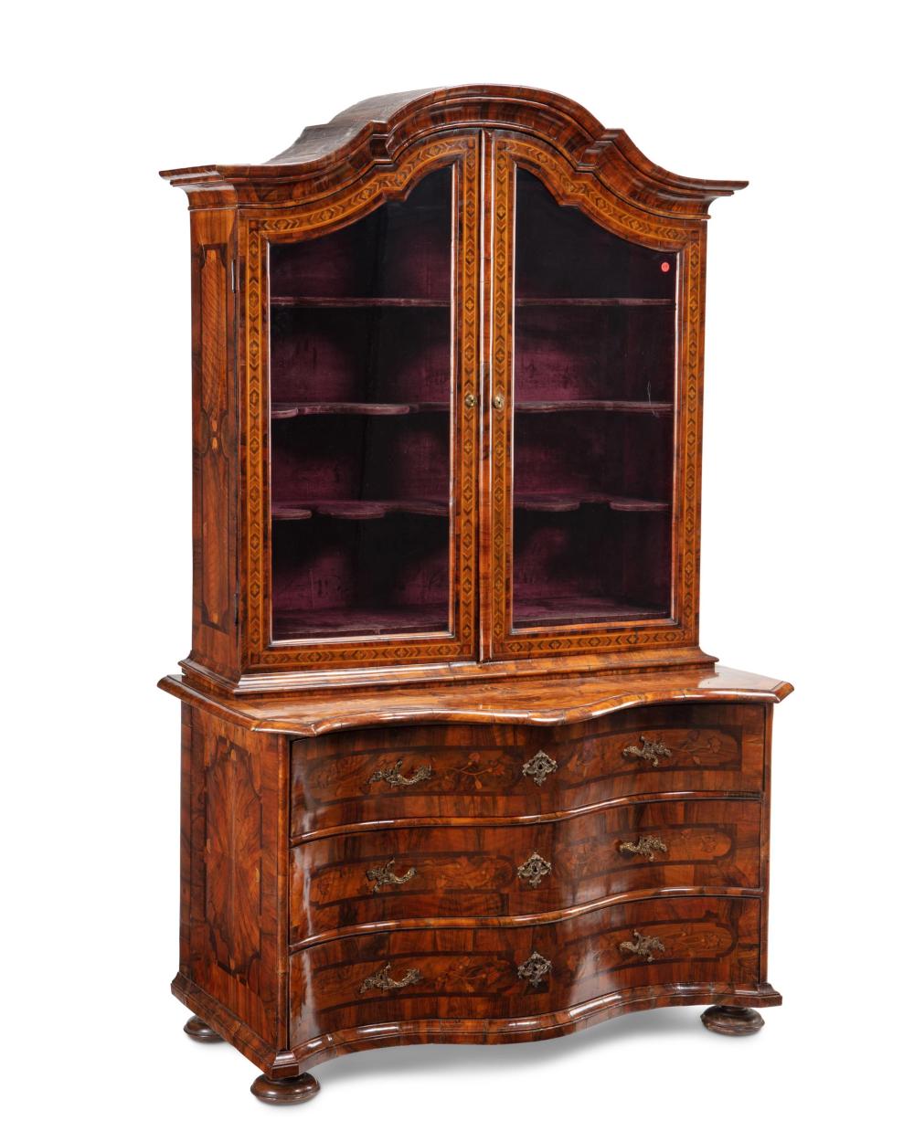 Appraisal: A South German Baroque walnut cabinet-on-chest th Century or Earlier