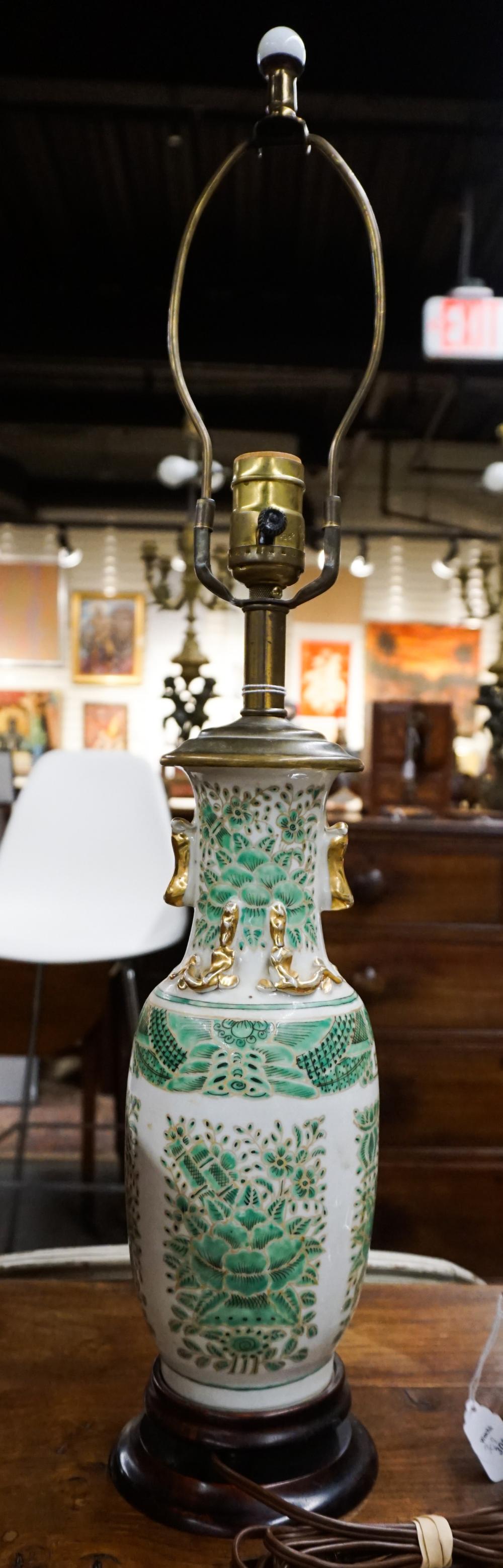 Appraisal: Chinese Famille Verte Porcelain Lamp repaired H in cm