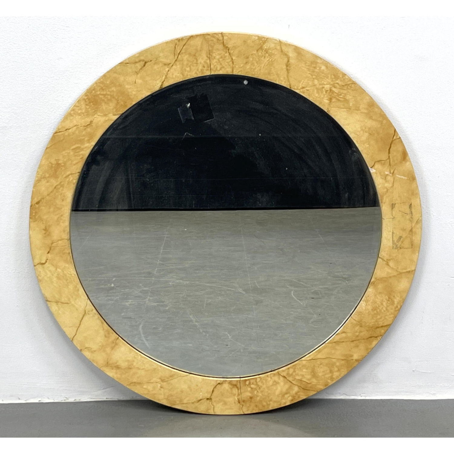 Appraisal: Modernist Blond Wood Round Frame Wall Mirror Dimensions H inches