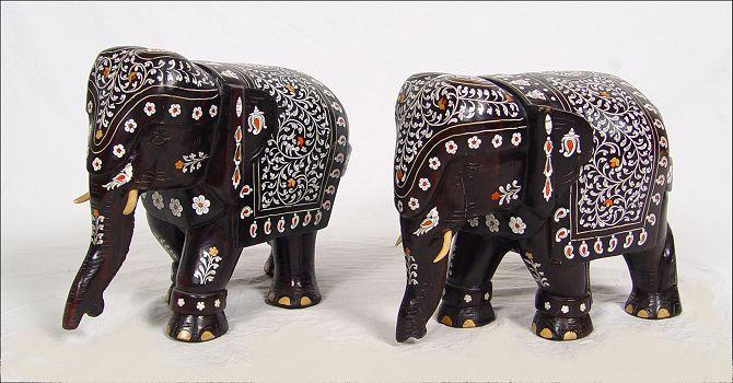 Appraisal: PAIR CARVED BONE INLAID ELEPHANTS '' h x '' x