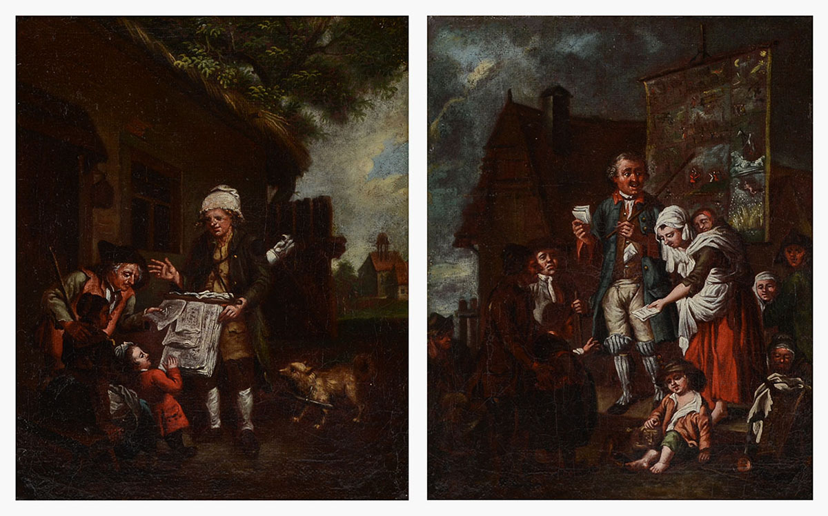 Appraisal: EARLY GENRE PAINTINGS to include Oil on Canvas Depicting Traveler