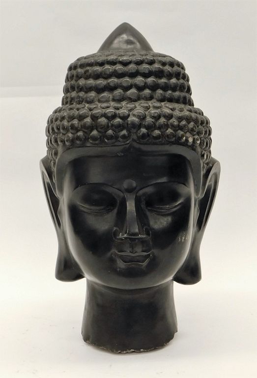 Appraisal: Chinese Carved Black Stone Buddha Head China th Century Finely