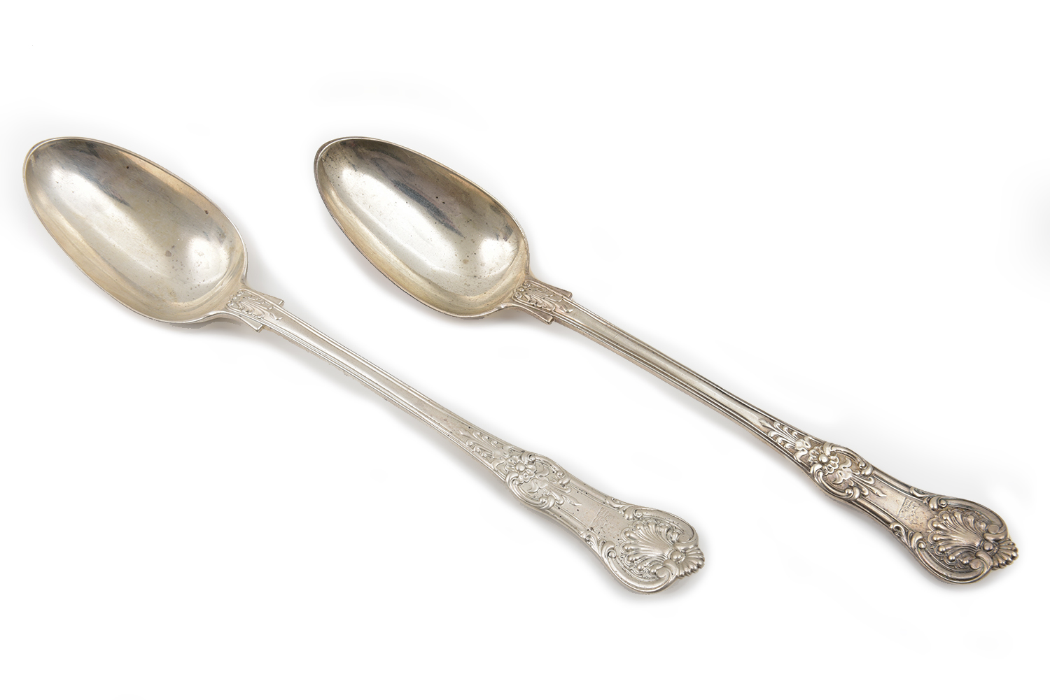 Appraisal: TWO VICTORIAN SILVER QUEENS PATTERN BASTING SPOONS GEORGE WILLIAM ADAMS