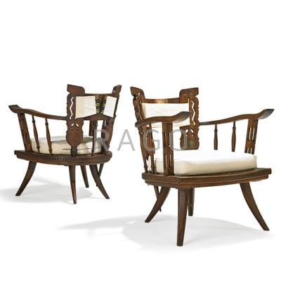 Appraisal: STYLE OF ETTORE ZACCARI Pair of lounge chairs Italy s