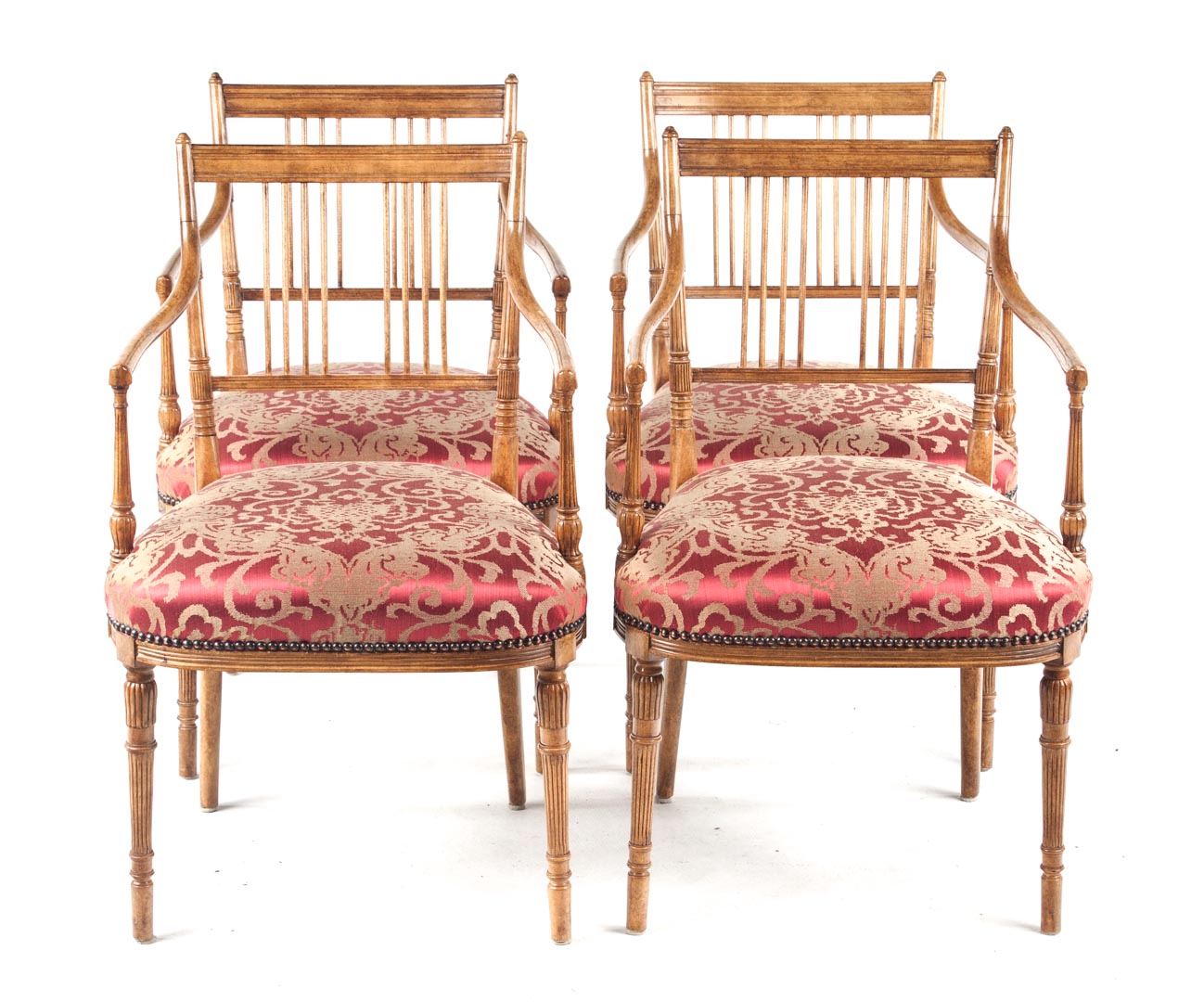 Appraisal: Four Regency style satinwood armchairs th century shaped upholstered seats