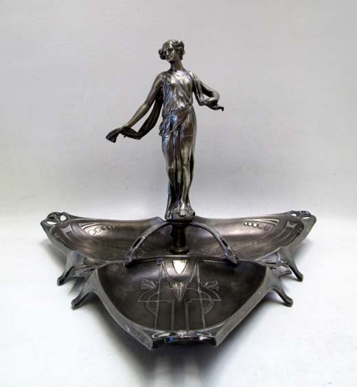 Appraisal: ART NOUVEAU FIGURAL METAL TRAY attributed to WMF Wuerttemberg Metalware