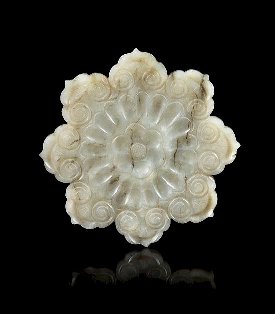 Appraisal: A Grey Jade Mughal Style 'Flower' Plaque Diameter inches A