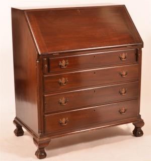 Appraisal: Reproduction Chippendale Slant Lid Desk Reproduction Chippendale Mahogany Slant Lid