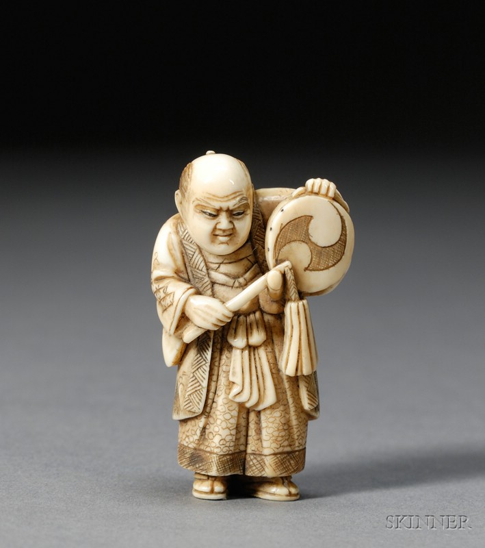 Appraisal: Ivory Netsuke Japan th century figure of a samurai with