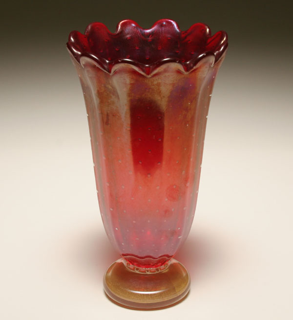 Appraisal: Barovier Iridato art glass vase Deep red body on clear