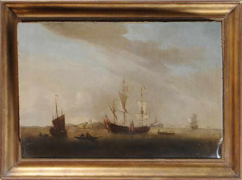 Appraisal: EUROPEAN SCHOOL SHIPS IN A HARBOR Oil on canvas unsigned