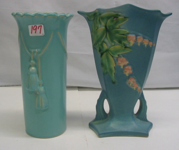 Appraisal: TWO AMERICAN ART POTTERY VASES One is a Weller cylindrical