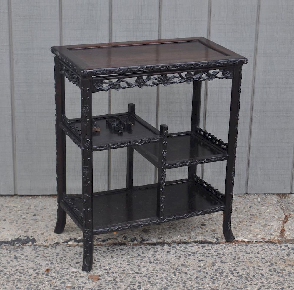 Appraisal: Chinese Carved Hardwood Etagere with three lower shelves Use wear