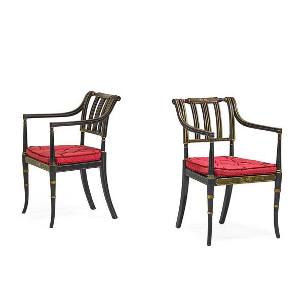 Appraisal: PAIR GEORGE III OPEN ARMCHAIRS Condition Report