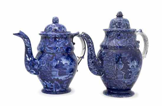 Appraisal: A Pair of Staffordshire Transfer Decorated Historical Coffee Pots Enoch