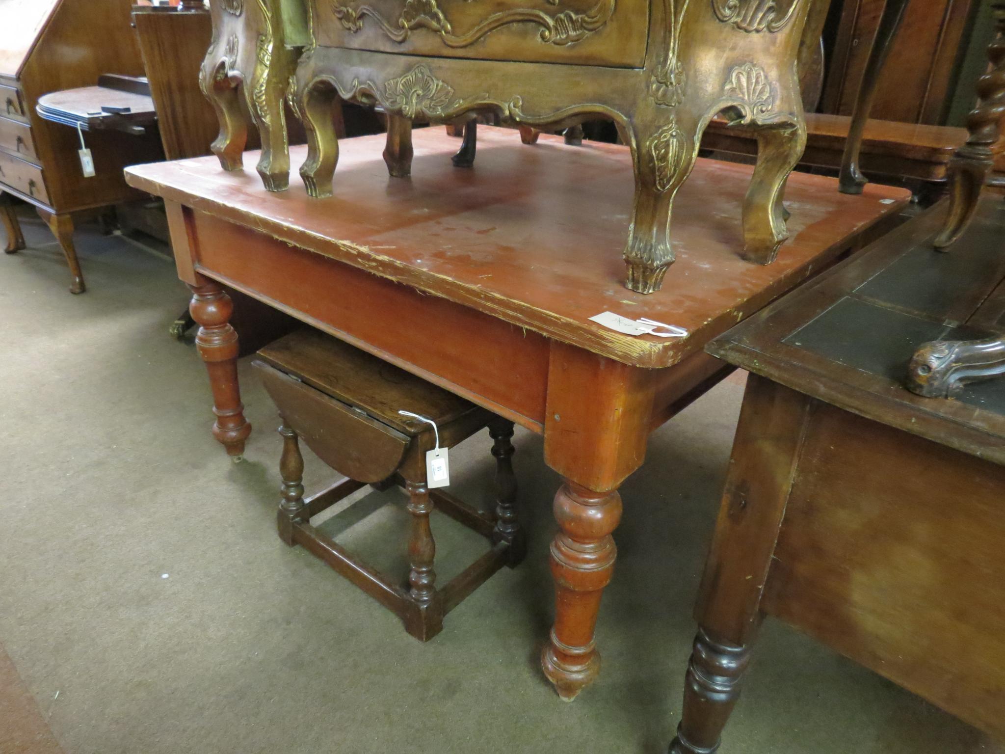 Appraisal: A Victorian kitchen table near-square pine top on turned beech