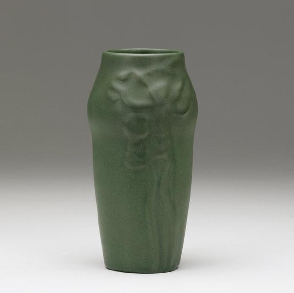 Appraisal: VAN BRIGGLE Vase with poppies covered in matte green glaze