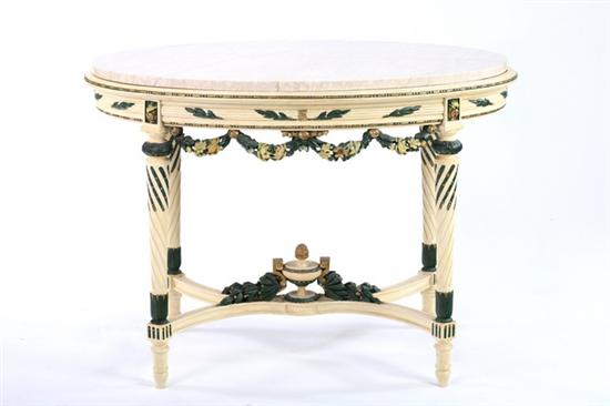 Appraisal: LOUIS XVI STYLE PAINTED CENTER TABLE th century With mottled