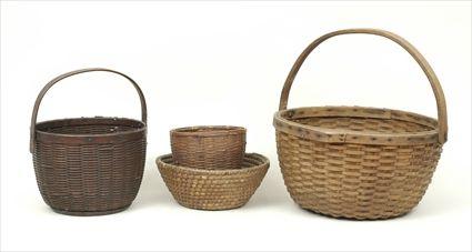 Appraisal: Splitwood Basket with Swing Handle Together with three other baskets