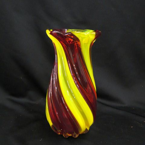 Appraisal: Art Glass Vase yellow and redswirling design excellent