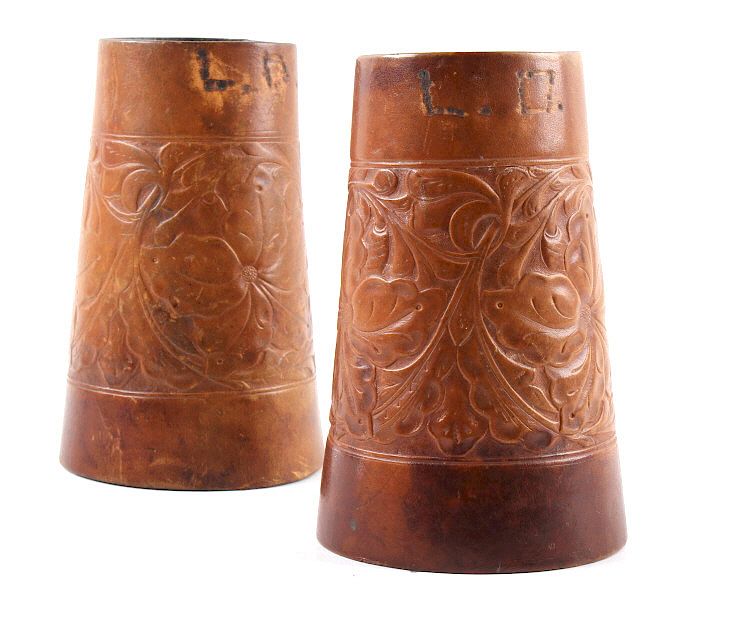 Appraisal: Montana Tooled Leather Brass Cowboy Cuff Offered in this lot