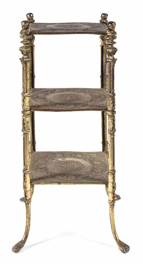 Appraisal: A Gilt Metal Three Tier Stand of square form having