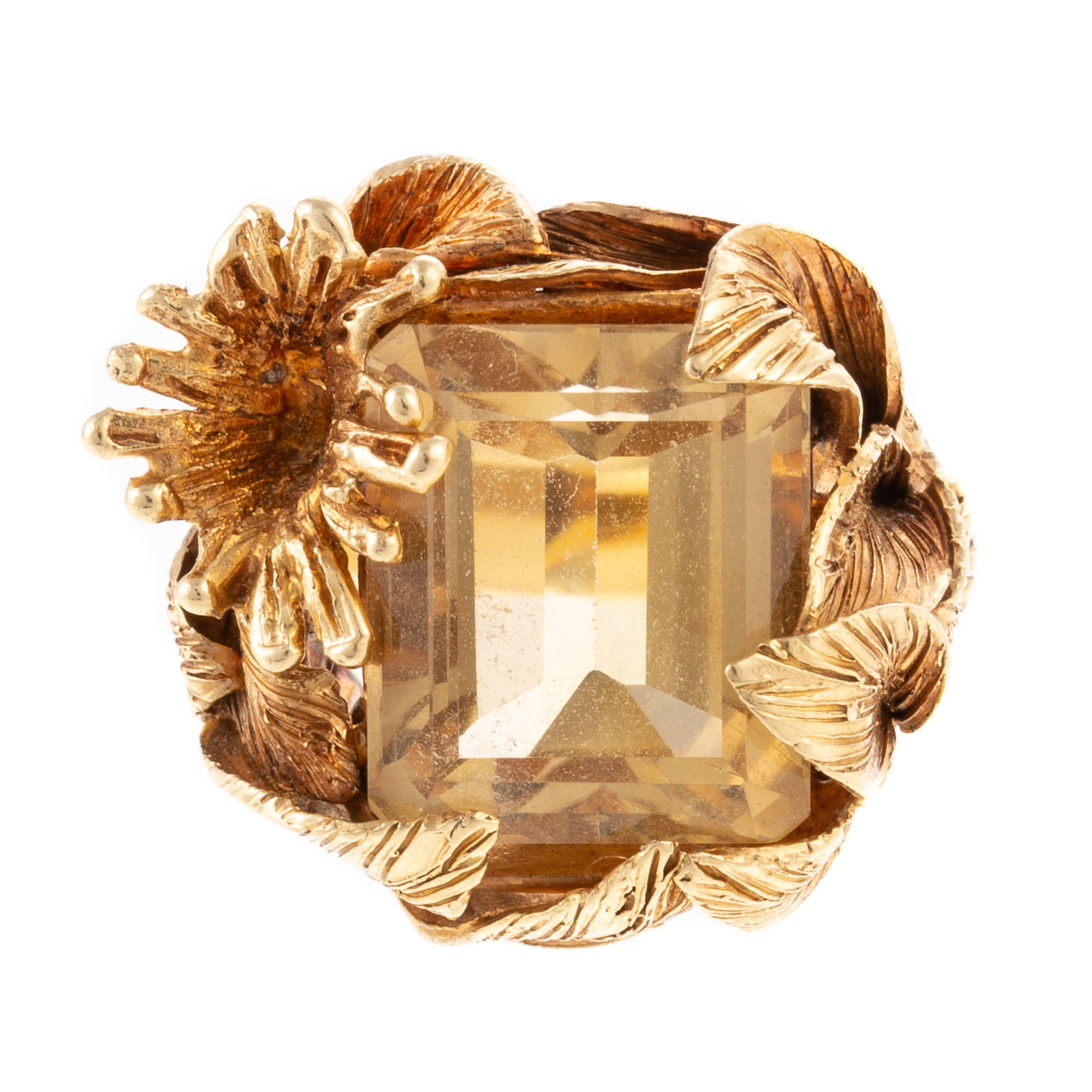 Appraisal: A MID-CENTURY MODERN FLORAL CITRINE RING IN K K yellow