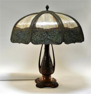 Appraisal: American Art Nouveau Blue Caramel Slag Glass Lamp UNITED STATES