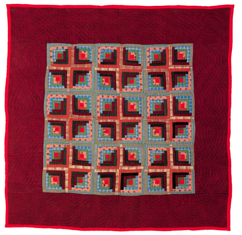 Appraisal: Log cabin crib quilt early th c with red and