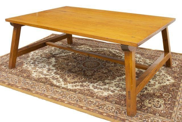 Appraisal: Rustic pine dining table th c rectangular top legs joined