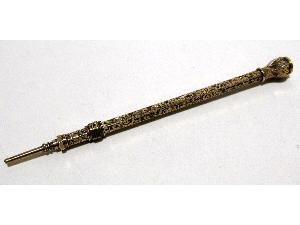 Appraisal: Engraved yellow metal pencil