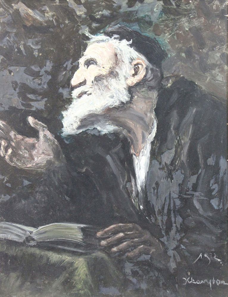 Appraisal: CHARYTON Jozef Oil on Board Rabbi Signed and dated lower