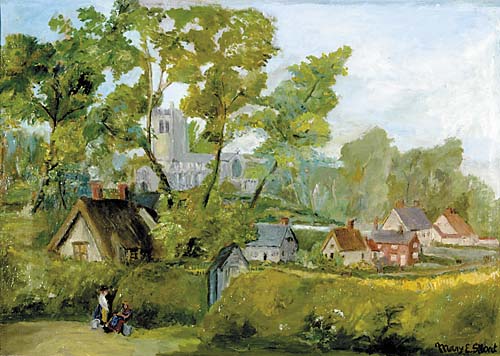 Appraisal: Mary E Short British th century VILLAGE SCENE WITH CHURCH