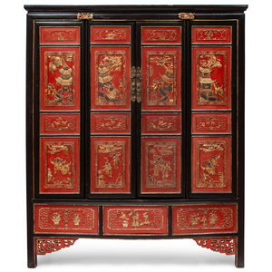 Appraisal: A Chinese Export Parcel Gilt and Red Lacquered Cabinet late