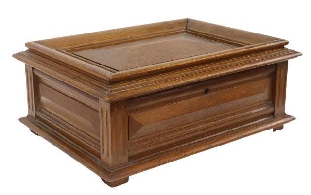 Appraisal: French oak table box th c with geometric paneled top