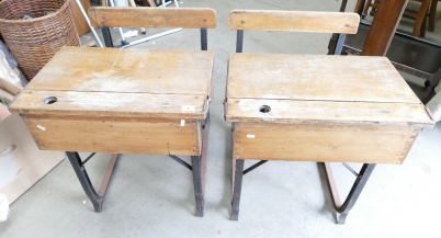 Appraisal: Two 's school desks with framed seating