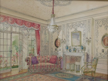 Appraisal: An Unsigned Vintage Rendering of an English Interior An unsigned