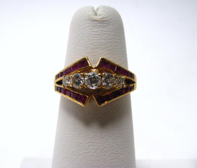 Appraisal: K yellow gold lady's diamond and ruby Italian ring with