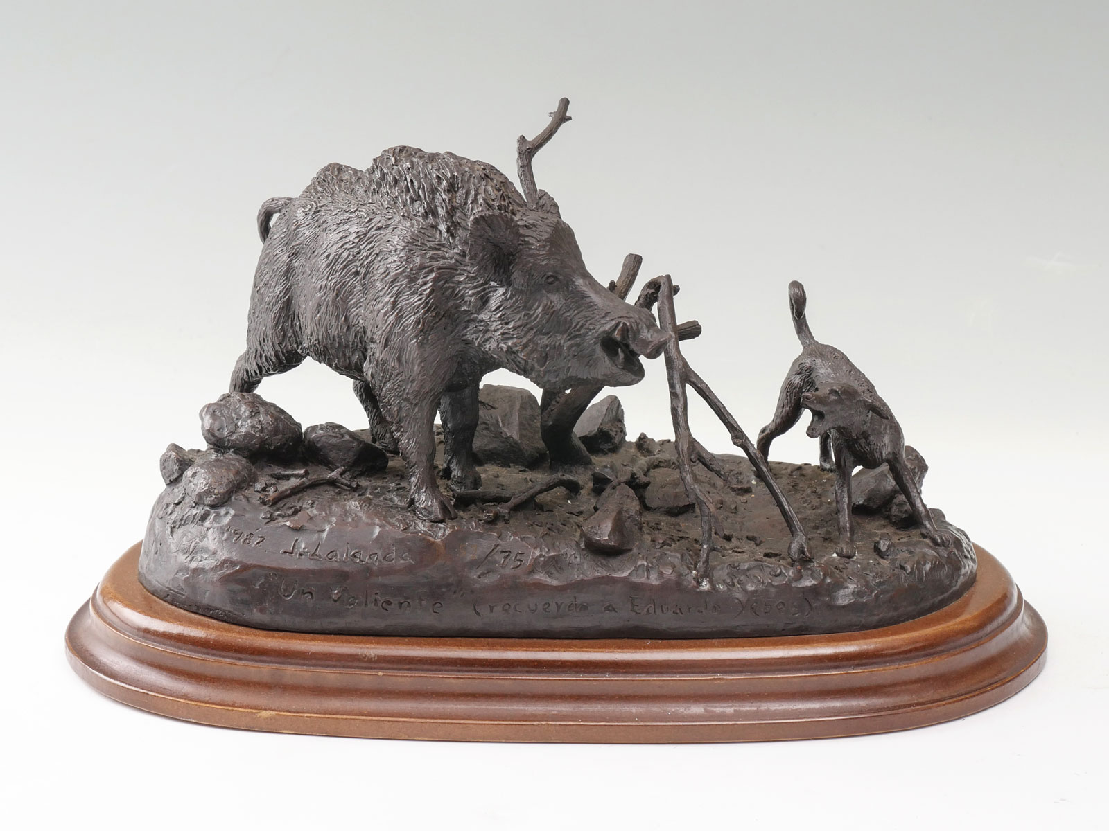 Appraisal: LALANDA Josechu Spanish - Large Bronze Sculpture Boar and Dog