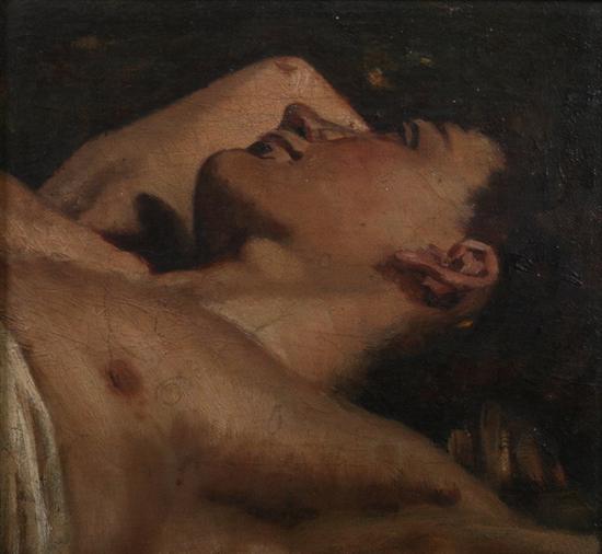 Appraisal: AMERICAN SCHOOL early th century MAN RECLINING oil on board