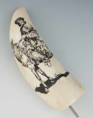 Appraisal: A Scrimshaw Ivory Signed Blair Natural ivory with scrimshaw image