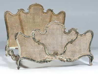 Appraisal: Louis XV style carved bedstead cream and green painted carved