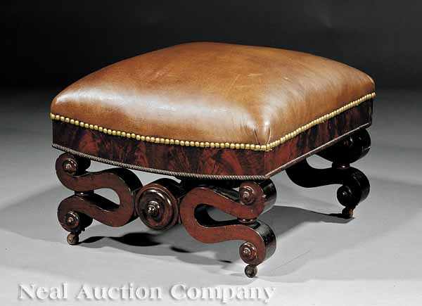 Appraisal: An American Classical Mahogany Footstool c square top on figured