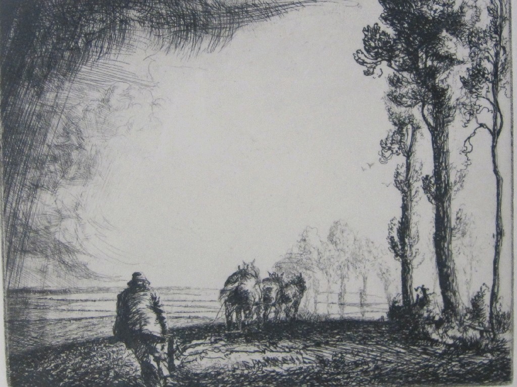 Appraisal: ERNEST HERBERT WHYDALE ARE - Etching 'Ploughing' signed in pencil