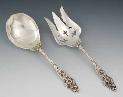 Appraisal: An Art Nouveau Sterling Silver Serving Fork and Spoon Set